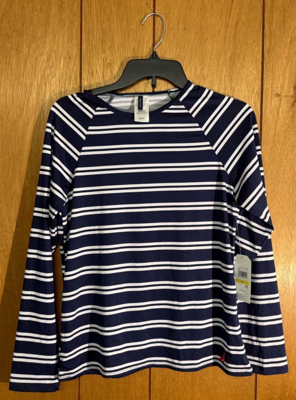 NWT Nautica Women's Medium Navy White Striped Long Sleeve Top UPF 30+